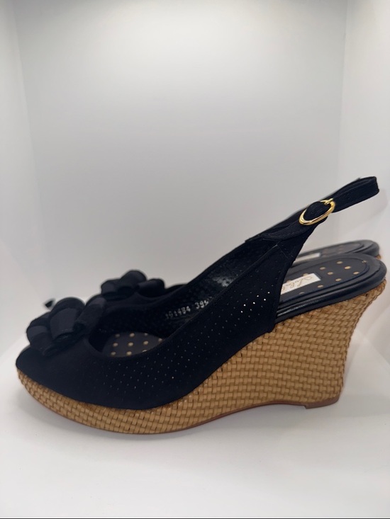 Lulu Guinness Shoes - Lulu Guinness Suede Slingback Wedges Open Toe w Bow Women’s EU 39.5